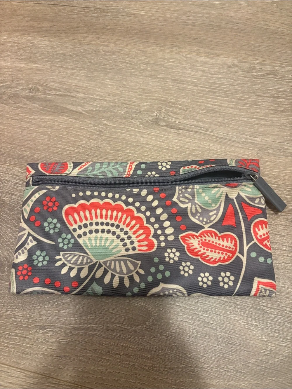 Vera Bradley Floral Zip Pouch Clutch - Navy with Coral & Mint